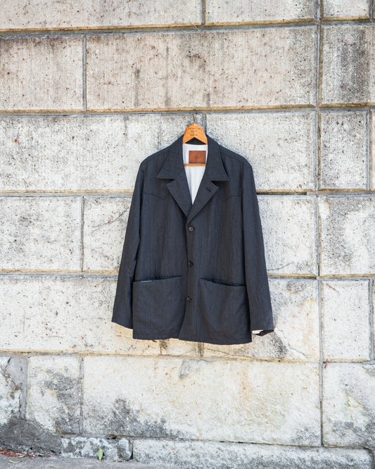 COW BOY JACKET -HARD TWIST YARN LINEN WOOL-