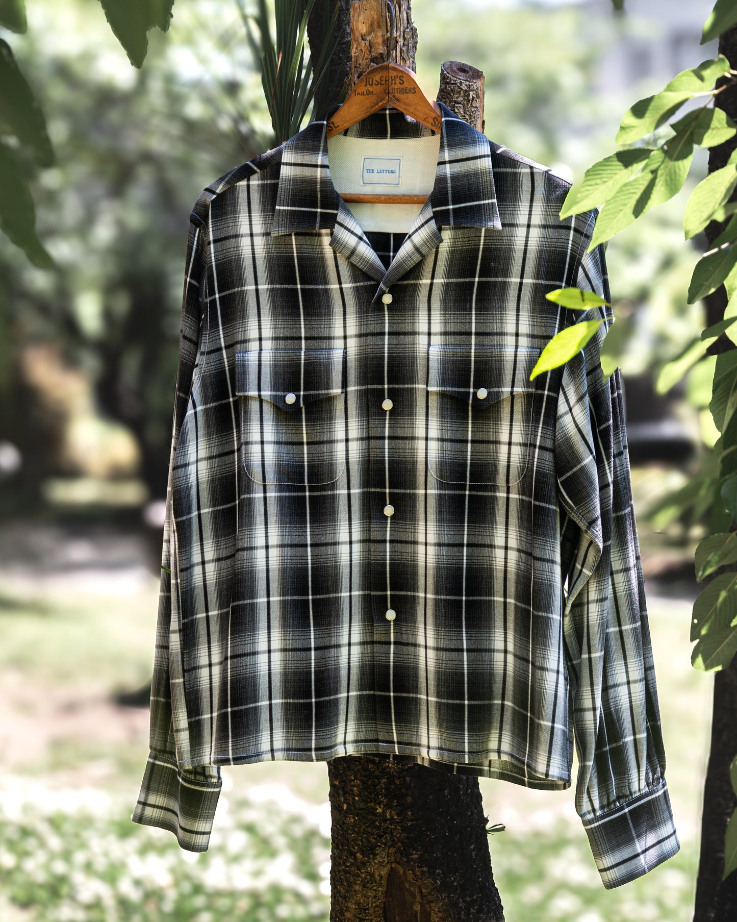 OPEN COLLAR SHIRT -OMBRE CHECK RAYON-