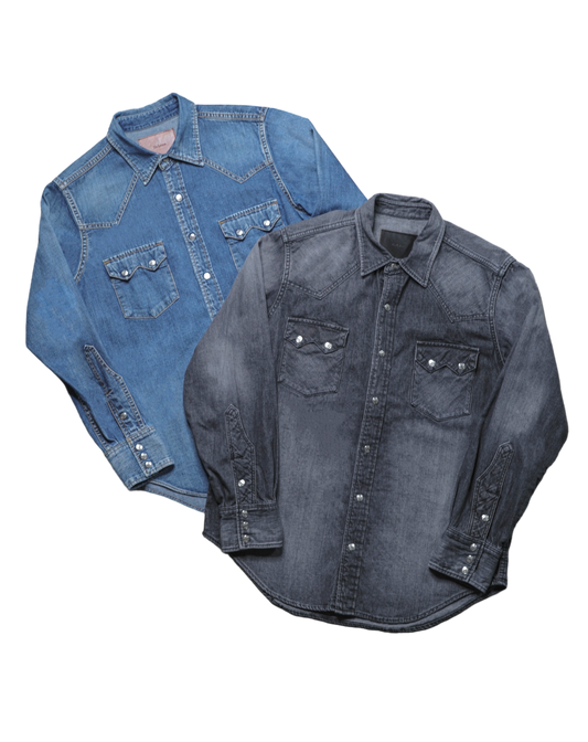 CLASSIC WESTERN SHIRT -USED WASHED DENIM-