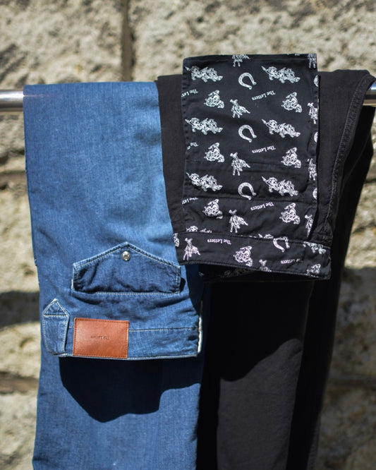 WESTERN RANCH TROUSERS -USED WASHED DENIM-