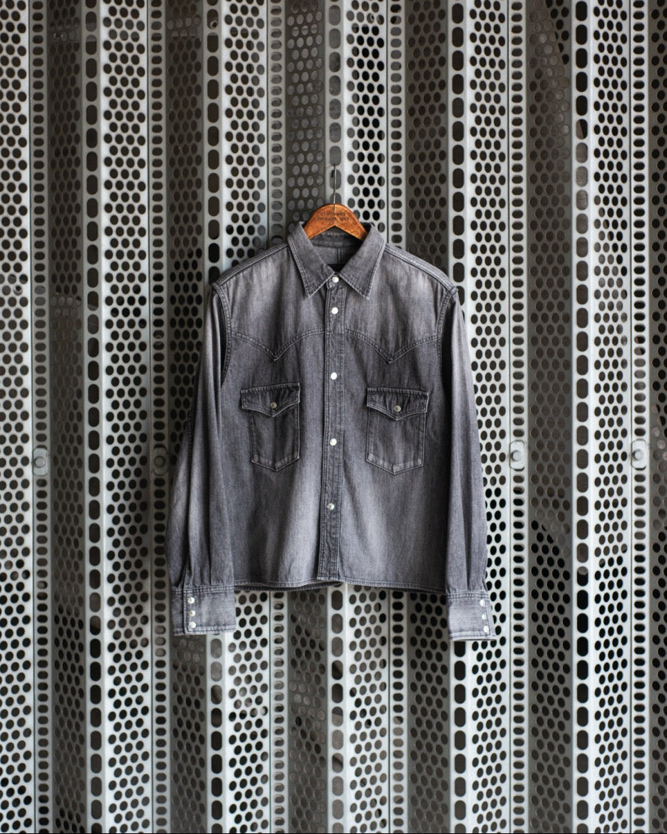 WESTERN SHORT SHIRT -USED WASHED DENIM-