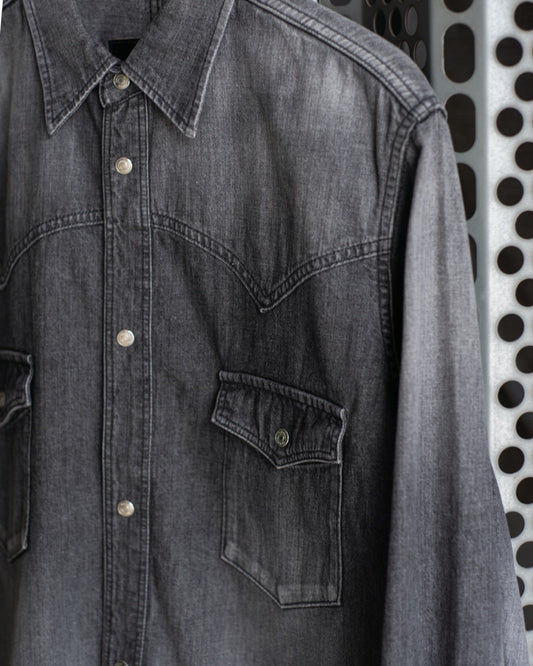 WESTERN SHORT SHIRT -USED WASHED DENIM-