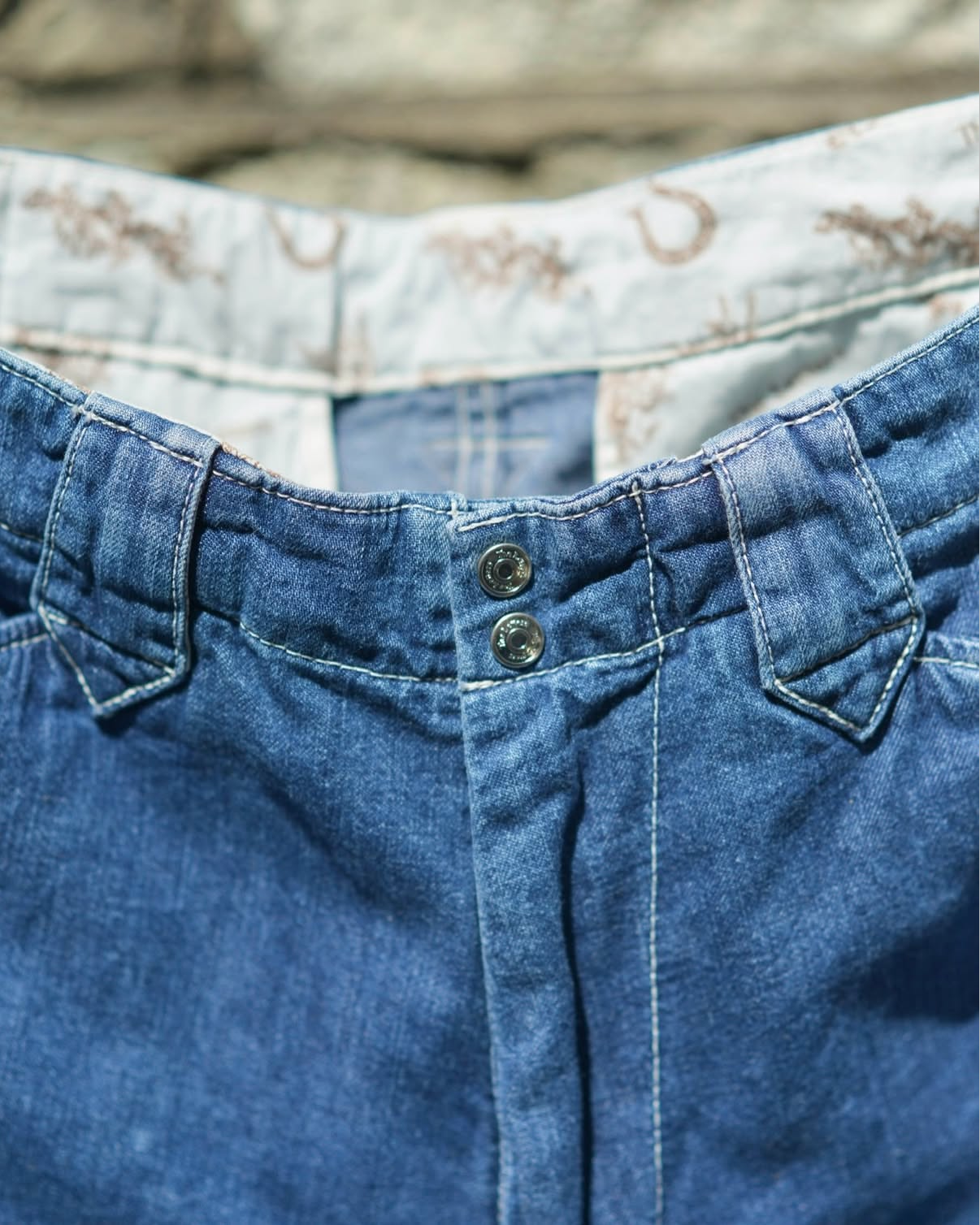 WESTERN RANCH TROUSERS -USED WASHED DENIM-