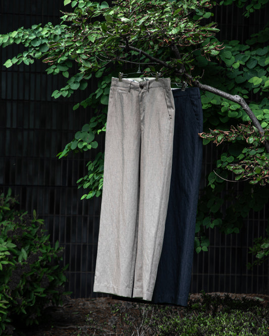 WORK TROUSERS -HARD TWIST YARN LINEN WOOL-