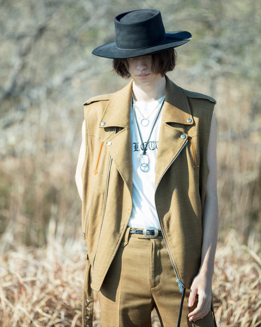 MOTORCYCLE WESTERN N/S JACKET -LATINE COTTON RAYON- ※70%OFF